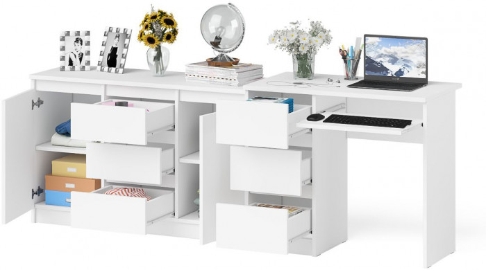 Мори компьютерный стол МС-6 левый + Комод МК1200.3, белый