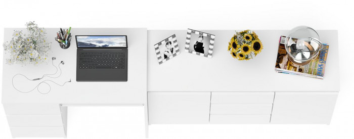 Мори компьютерный стол МС-6 левый + Комод МК1200.3, белый