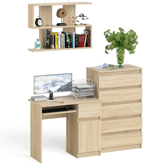 Мори Стол компьютерный МС-1 правый + Комод МК700.5 + Полка 900, цвет дуб сонома, ШхГхВ 160,4х50х209,6 см., НЕ универсальная сборка