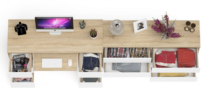 Мори Стол компьютерный МС-2 + Комод МК1380.6, цвет дуб сонома/белый, ШхГхВ 273,4х50х76,6 см., универсальная сборка