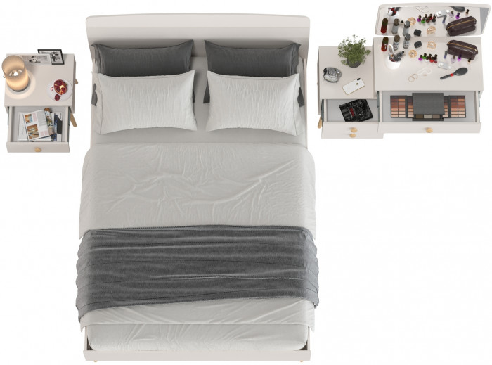 Афина Спальня Кровать 1400 + Трюмо + Тумба, кашемир серый