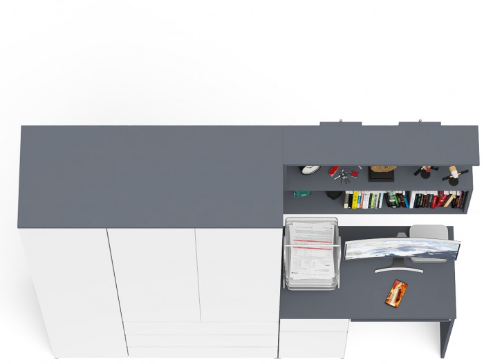 Мори Стол компьютерный МС-1 левый + Шкаф МШ1200.1 + Полка 900, цвет графит/белый, ШхГхВ 210,4х50,4х209,6 см., НЕ универсальная сборка