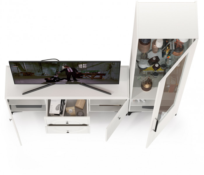 Валенсия Гостиная № 054, ЛДСП белый шагрень/МДФ белый шагрень