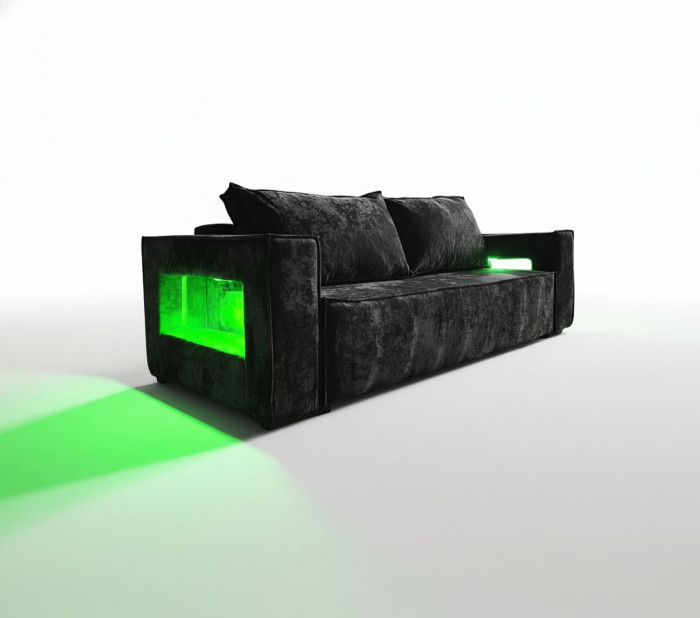 Диван-кровать Лофт Люкс Плюш с подсветкой, еврокнижка, пружинный блок, 140х195, черный