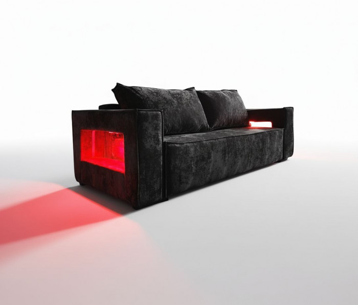 Диван-кровать Лофт Люкс Плюш с подсветкой, еврокнижка, пружинный блок, 140х195, черный
