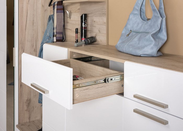 Лайн Прихожая № 14, дуб крафт серый/фасады МДФ белый глянец