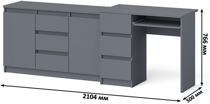 Мори компьютерный стол МС-6 левый + Комод МК1200.3, графит