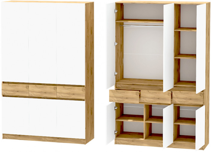 Иннэс-10 Шкаф 3-х створчатый, Дуб Крафт Золотой\Белый глянец