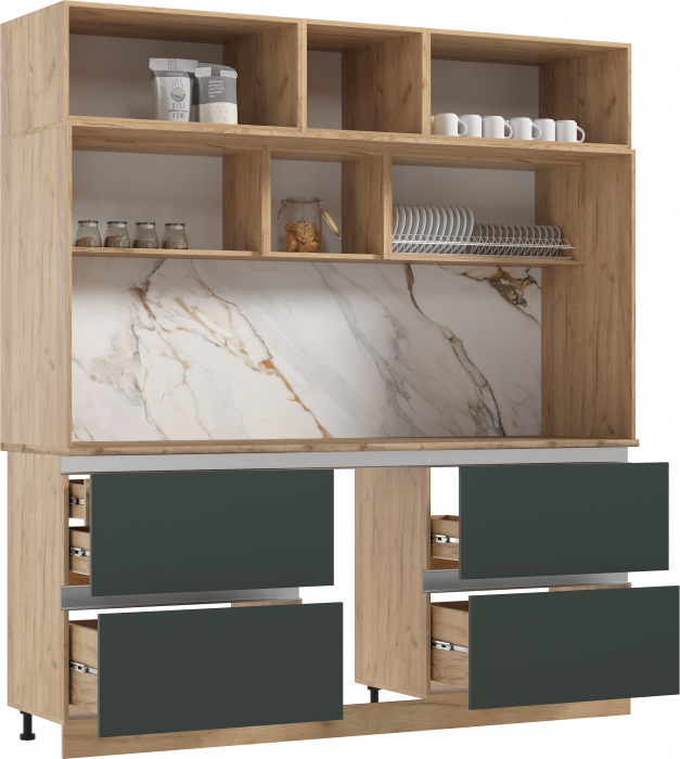 Модульная кухня Карина ЛДСП, Дуб крафт золотой/Изумрудный