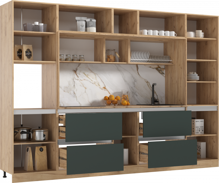 Модульная кухня Карина ЛДСП, Дуб крафт золотой/Изумрудный