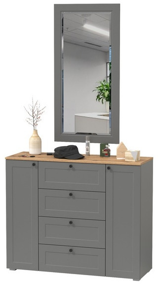 Остин 16.221 Комод + 17.03 Зеркало, цвет серый графит/дуб крафт золотой, ШхГхВ 120х41,9х229,6 см.