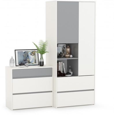 Торонто 13.333 Шкаф для одежды + 13.321 Комод, цвет белый шагрень/стальной серый, ШхГхВ 160х53х195,7 см., универсальная сборка