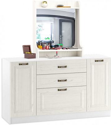 Ливерпуль Комод + Полка 10.118 с зеркалом, цвет ясень ваниль/белый, ШхГхВ 140х41,4х148,3 см.