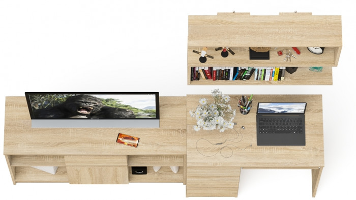 Мори Стол компьютерный МС-6 левый + Тумба МТВ1204.1 + Полка 900, цвет дуб сонома, ШхГхВ 210,4х50х209,6 см., НЕ универсальная сборка