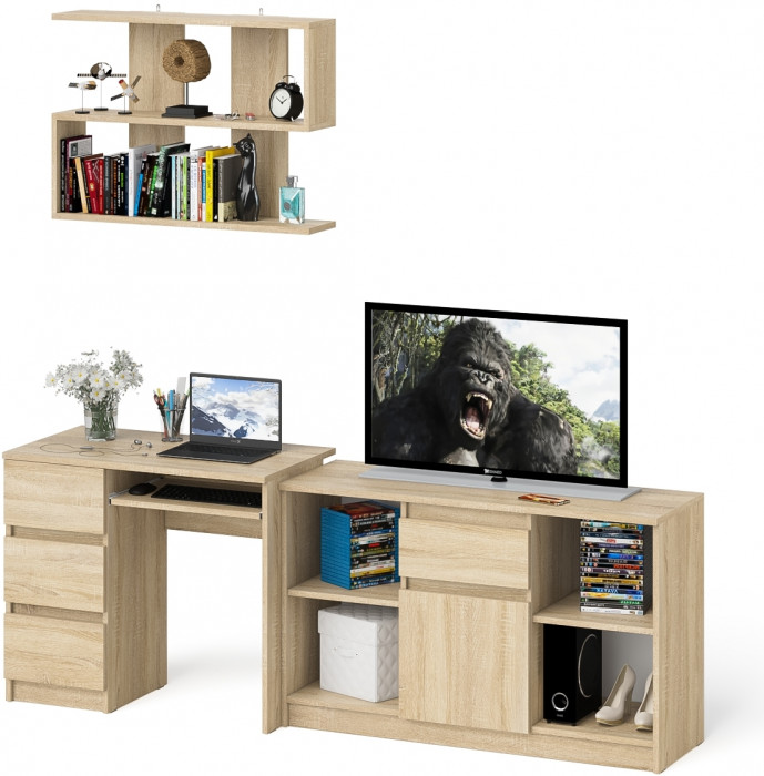 Мори Стол компьютерный МС-6 левый + Тумба МТВ1204.1 + Полка 900, цвет дуб сонома, ШхГхВ 210,4х50х209,6 см., НЕ универсальная сборка