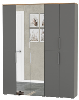 Октава Набор шкафов 02, цвет серый графит/дуб крафт золотой/фасады МДФ серый графит, ШхГхВ 161х35,3х197,6 см., универсальная сборка