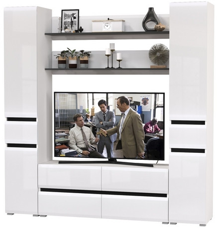 Сидней Комплектация № 070, корпус: белый/чёрный/фасады: МДФ белый глянец