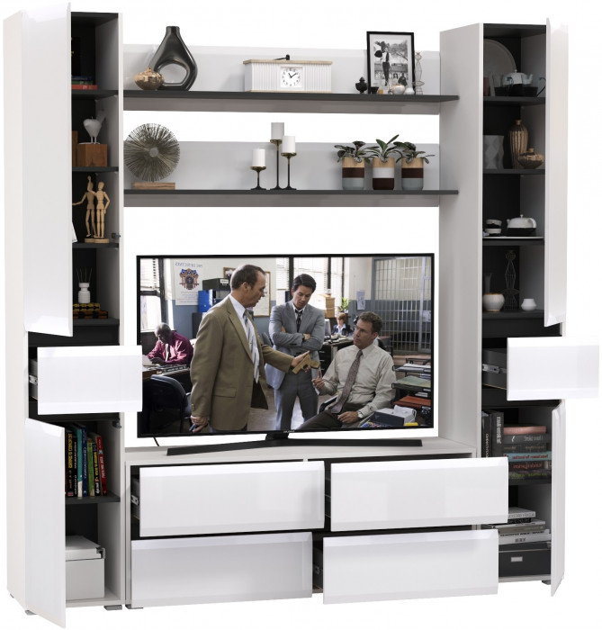 Сидней Комплектация № 070, корпус: белый/чёрный/фасады: МДФ белый глянец