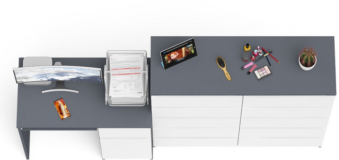 Мори компьютерный стол МС-1 правый + Комод МК1200.10, графит/белый