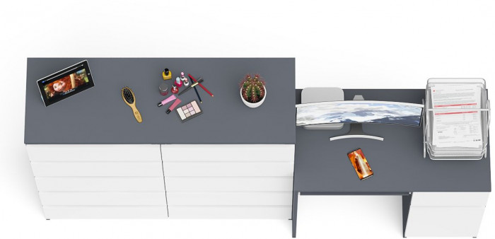 Мори компьютерный стол МС-1 правый + Комод МК1200.10, графит/белый