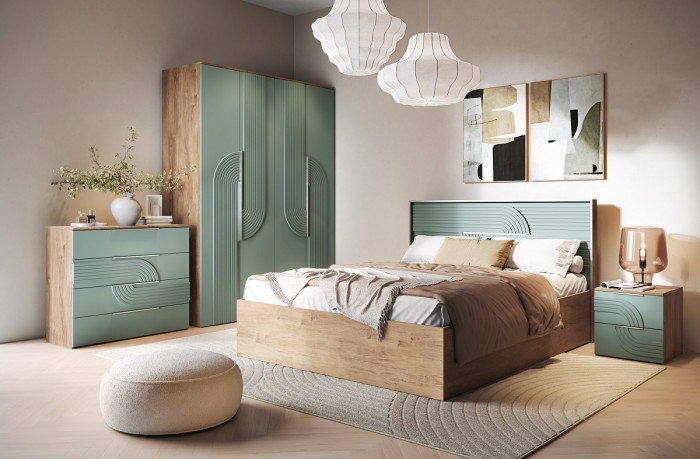 Кровать 180х200 "Монтиз" с подъемным основанием - Дуб мадура/Эвкалипт