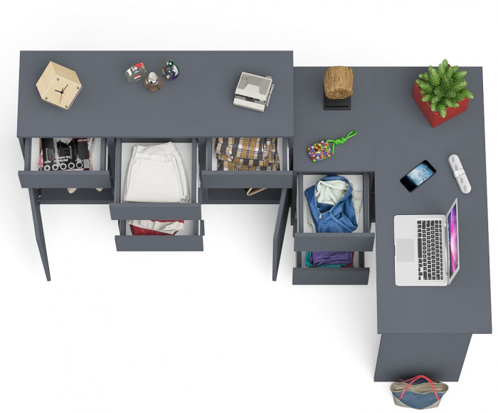 Мори Стол компьютерный МС-16 левый + Комод МК1200.4, цвет графит, ШхГхВ 244,8х84,9х94 см., выдвижные ящики слева, НЕ универсальная сборка