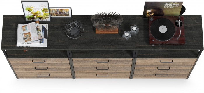 Трувор 13.307.02 Комод с ящиками + 13.307.02 Комод с ящиками + 13.307.02 Комод с ящиками, цвет дуб гранж песочный/интра, ШхГхВ 198х37х106,9 см.