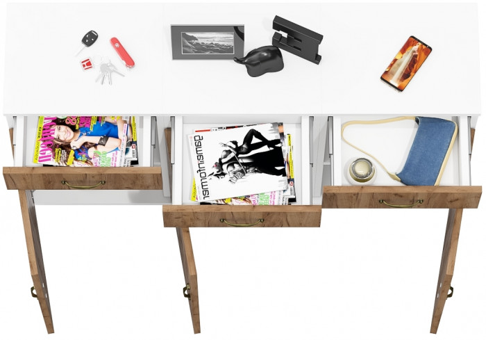 Лидер-8 Тумба МД 3.15 3 шт., цвет белый шагрень/крафт золото, ШхГхВ 120х30х75 см., универсальная сборка