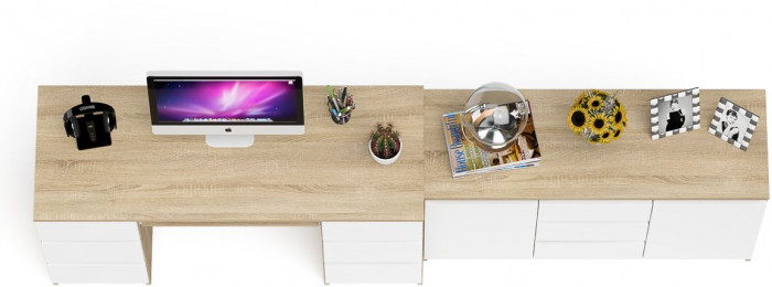 Мори Стол компьютерный МС-2 + Комод МК1200.3, цвет дуб сонома/белый, ШхГхВ 255,8х50х76,6 см., универсальная сборка