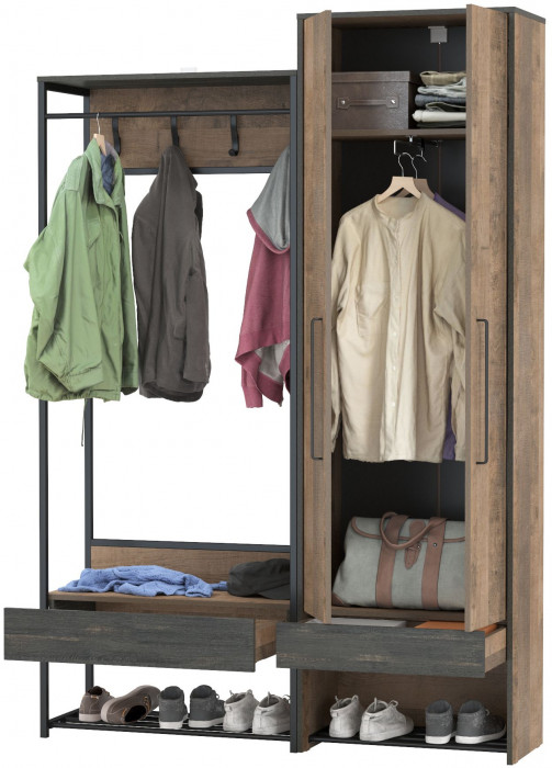 Трувор 15.120 Прихожая + 13.328.02 Шкаф для одежды, дуб гранж песочный/интра