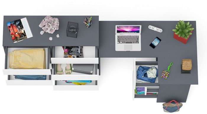 Мори Стол компьютерный МС-16 правый + Комод МК1200.8, цвет графит/белый, ШхГхВ 244,8х84,9х94 см., выдвижные ящики справа, НЕ универсальная сборка