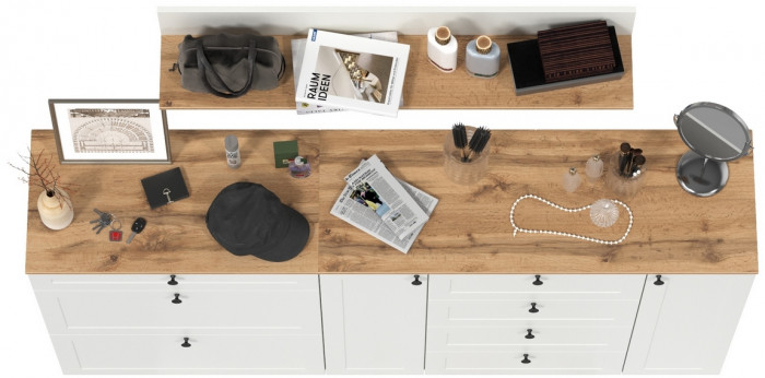 Остин Прихожая 68, цвет белый шагрень/дуб крафт золотой, ШхГхВ 200х41,9х160 см., универсальная сборка