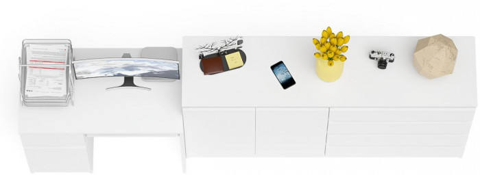 Мори Стол компьютерный МС-1 левый + Комод МК1600.1, цвет белый, ШхГхВ 250,4х50х94 см., выдвижной ящик слева, НЕ универсальная сборка