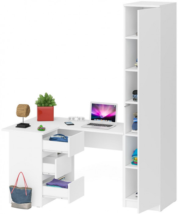 Мори Стол компьютерный МС-16 левый + Пенал МШ400.1, цвет белый, ШхГхВ 164,8х84,9х209,6 см., выдвижные ящики слева, НЕ универсальная сборка