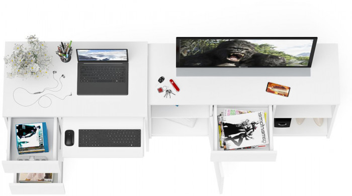 Мори Стол компьютерный МС-6 левый + Тумба МТВ1204.1, цвет белый, ШхГхВ 210,4х50х76,6 см., выдвижные ящики слева, НЕ универсальная сборка