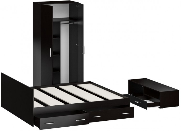 Спальня Стандарт 3-1800Я, венге/фасады ТВ тумбы МДФ чёрный глянец