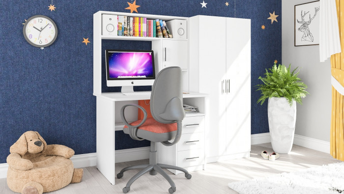 компьютерный стол С-МД-СК9+Шкаф С-МД-СК9Ш, белый шагрень