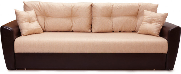 Диван-кровать Амстердам, 160х195, раскладной, еврокнижка, независимый пружинный блок, рогожка/экокожа, коричнево бежевый