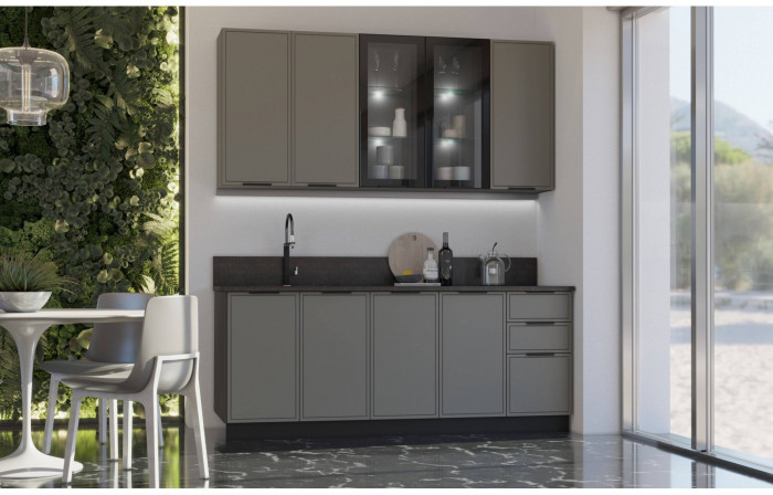 Кухня МДФ 2000/900 Николь (Холст сапфировый, Графит)