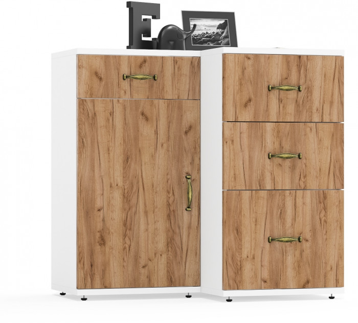 Лидер-8 Тумба МД 3.16 + Тумба МД 3.19, белый шагрень/крафт золото