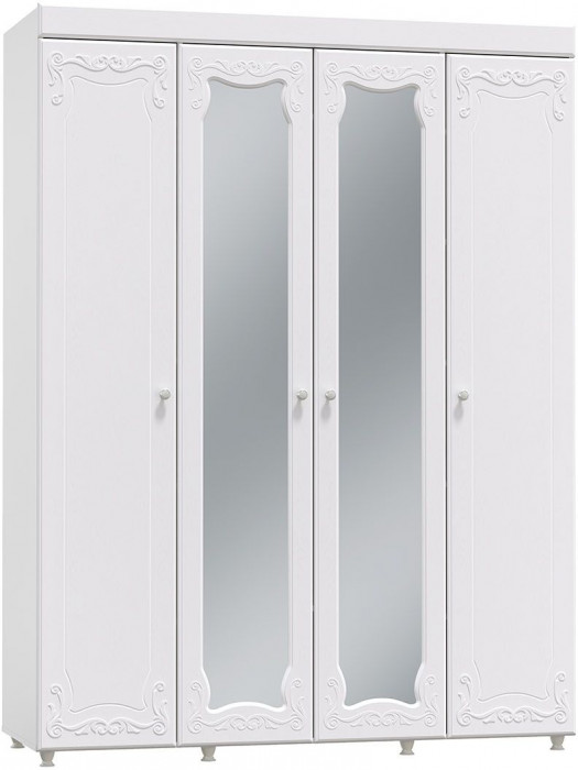Шкаф 4-х дверный с 2-я зеркалами Италия ИТ-60 белое дерево