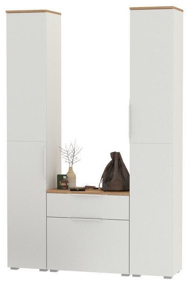 Октава Прихожая 17, цвет белый шагрень/дуб крафт золотой/фасады МДФ белый шагрень, ШхГхВ 129,3х35,4х197,6 см., универсальная сборка