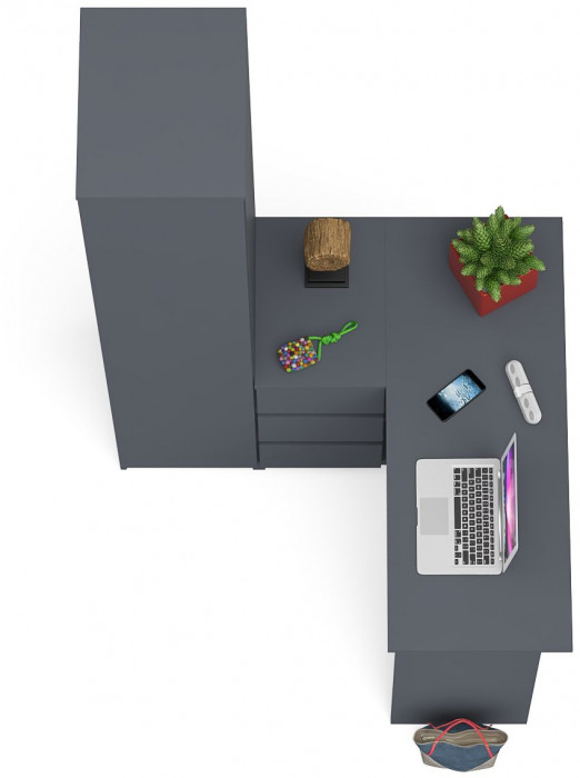 Мори Стол компьютерный МС-16 левый + Пенал МШ400.1, цвет графит, ШхГхВ 164,8х84,9х209,6 см., выдвижные ящики слева, НЕ универсальная сборка