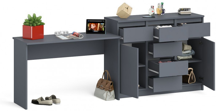Мори Стол письменный МСП1200.1 + Комод МК1200.4, цвет графит, ШхГхВ 240,8х50х94 см., универсальная сборка