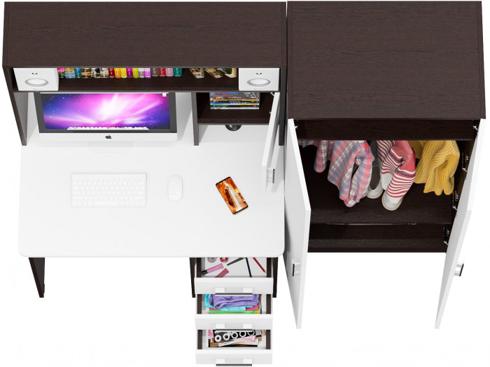 компьютерный стол С-МД-СК9+Шкаф С-МД-СК9Ш, венге/белый шагрень
