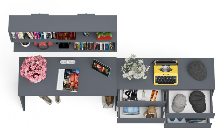 Мори письменный стол МСП1200.1 + Комод МК1200.6 + Полка 1200, графит