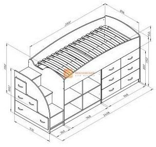Кровать-чердак Дюймовочка-4.1, Дуб молочный / Венге