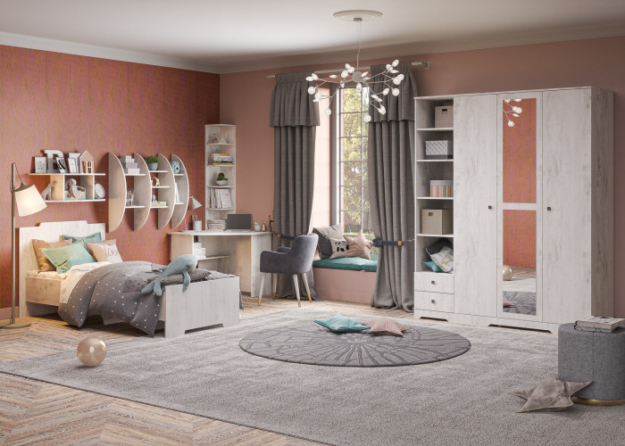 Кровать односпальная 90х200 "Атланта" - Бетон пайн светлый