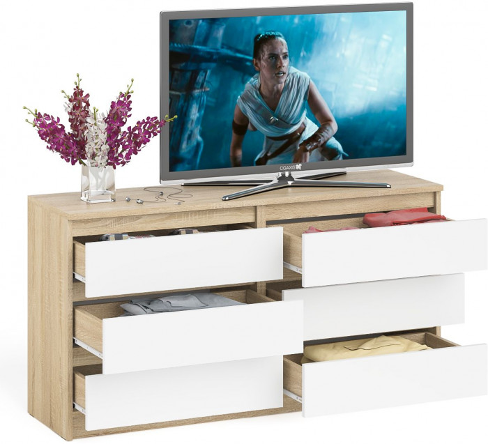 Мори Комод МК1380.6, цвет дуб сонома/белый, ШхГхВ 138х41х73 см.