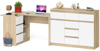 Мори Стол компьютерный МС-16 левый + Комод МК1200.4, цвет дуб сонома/белый, ШхГхВ 244,8х84,9х94 см., выдвижные ящики слев, НЕ универсальная сборкаа